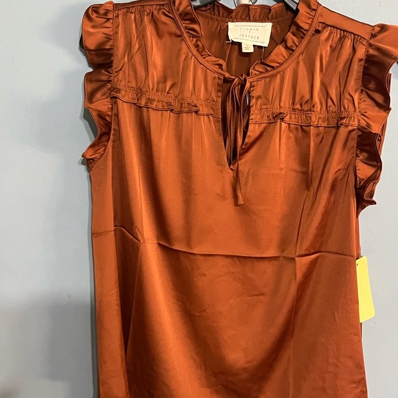 SELLING FLOWER & FEATHER BLOUSE SIZE SMALL COLOR HOT BROWN SLEEVELESS NWT - Picture 11 of 11